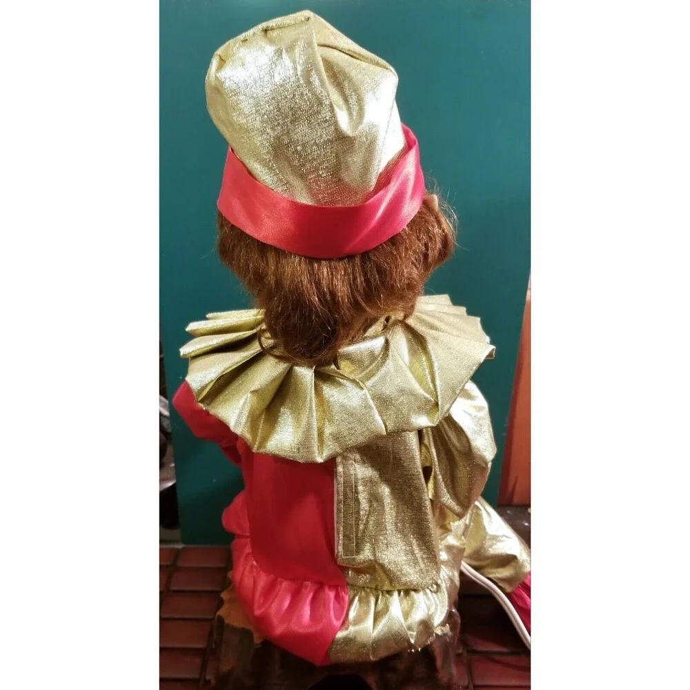 Vintage Animated Christmas Elf In Clown Suit With Light Up Candle 16.5